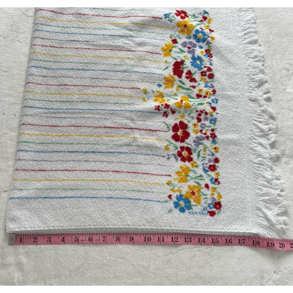 Cannon Vintage Floral Striped Bath Towel Set  Red Yellow White USA - Picture 8 of 9